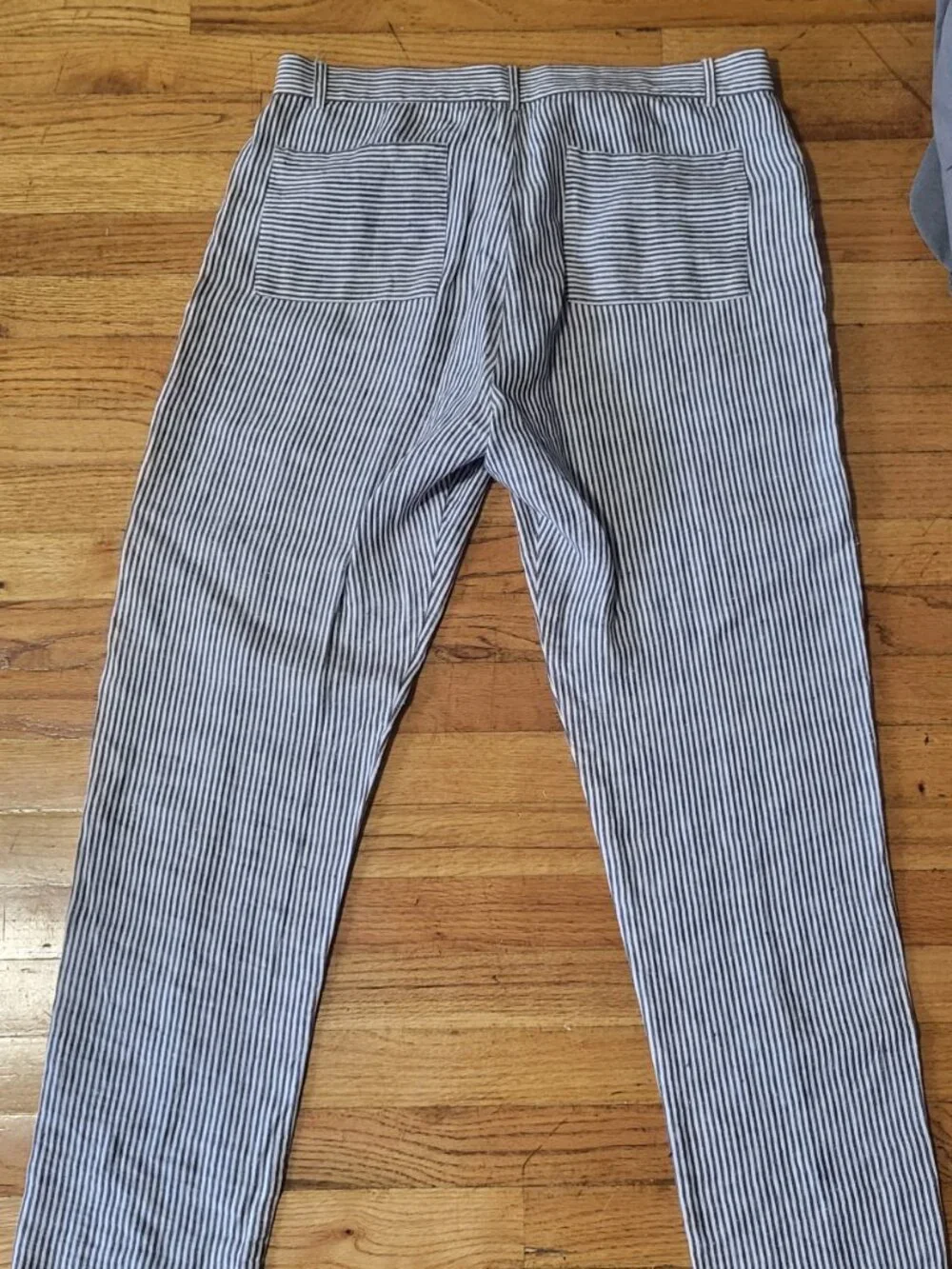 Alex Crane Cham Pants Lines Men’s 33 Blue White Stripe 100% Linen